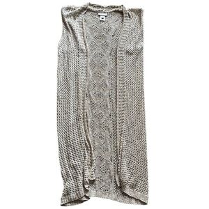 Sleeveless Open Knit Cream Cardigan 2X Longline